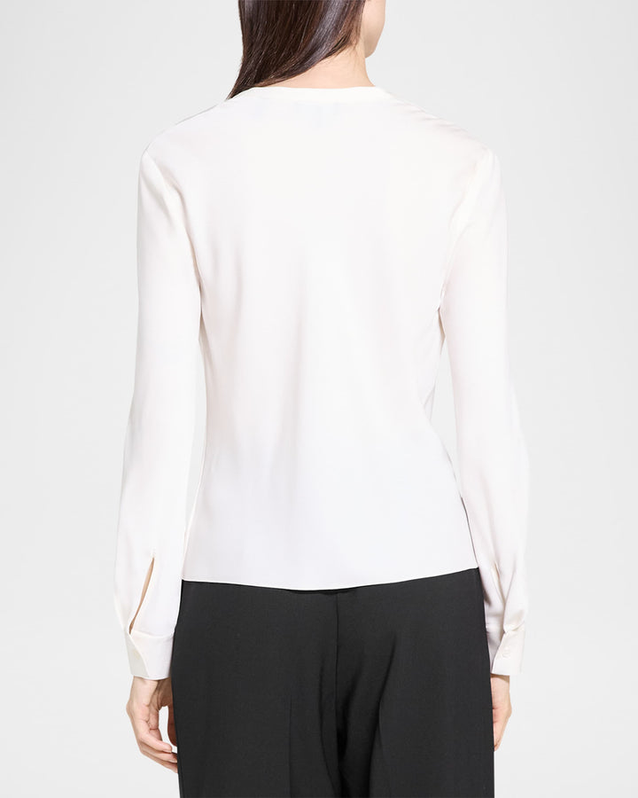 Draped Long-Sleeve Silk Blouse