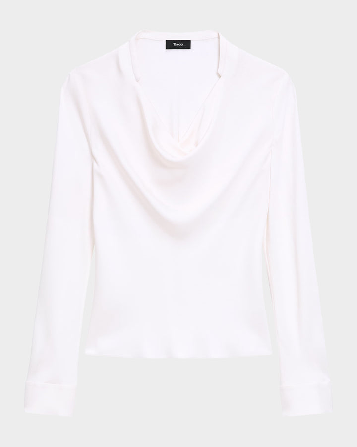 Draped Long-Sleeve Silk Blouse