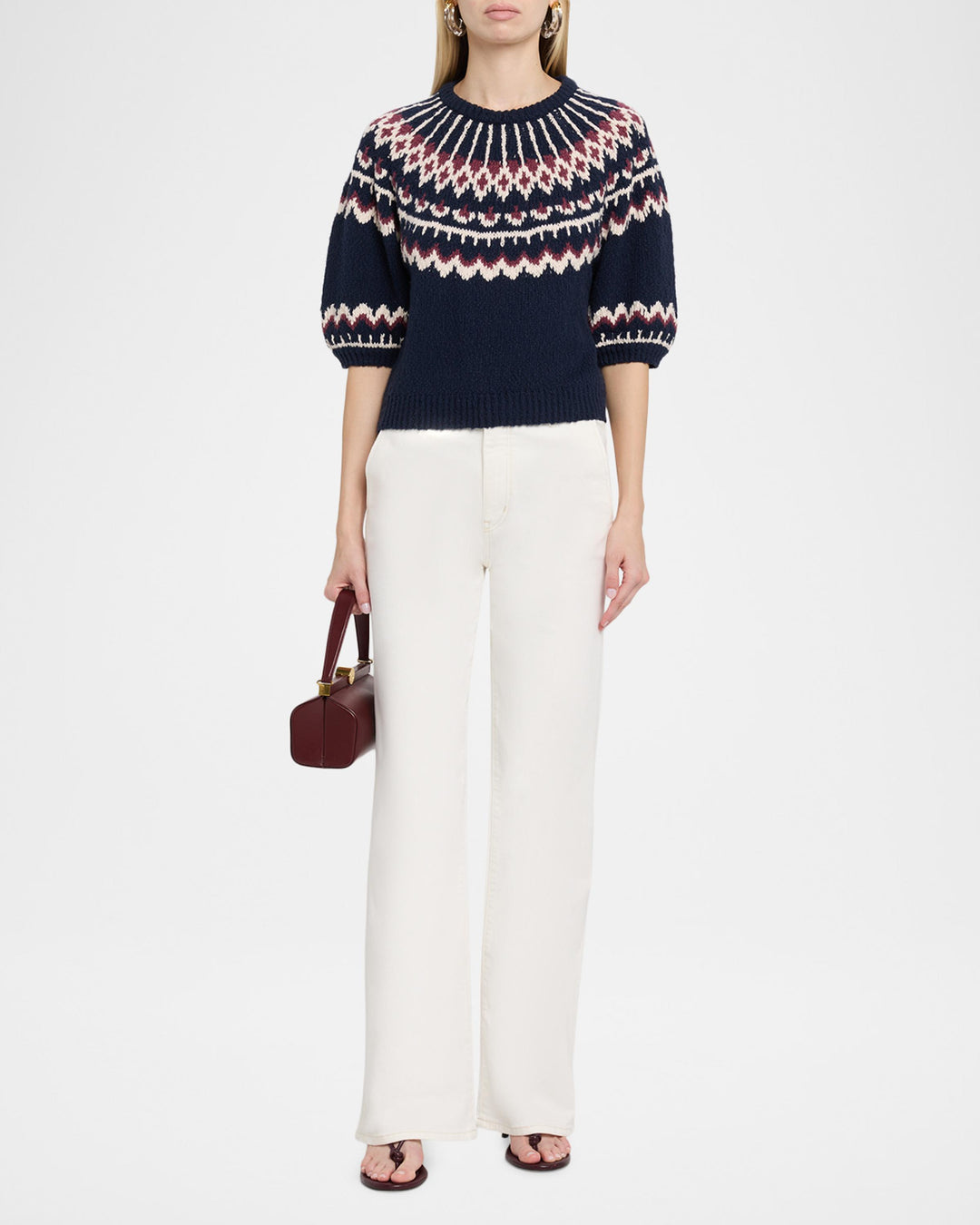Puff Sleeve Fair Isle Crew Sweater