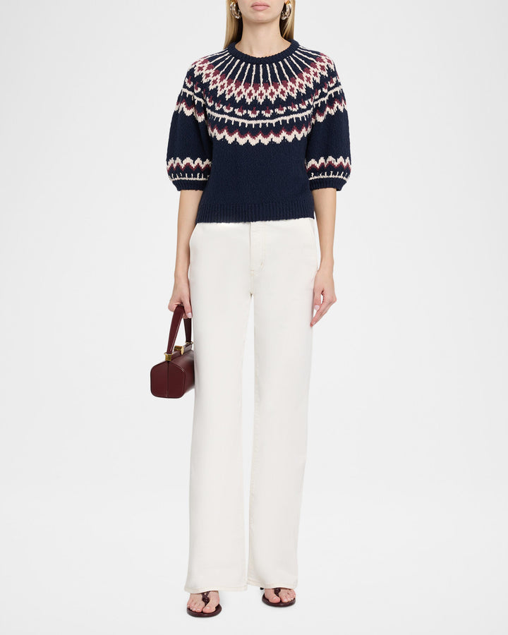 Puff Sleeve Fair Isle Crew Sweater