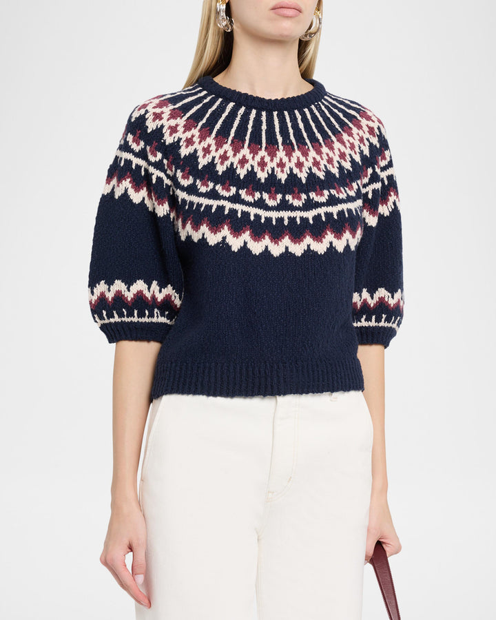Puff Sleeve Fair Isle Crew Sweater
