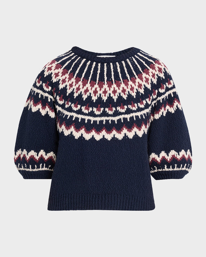 Puff Sleeve Fair Isle Crew Sweater
