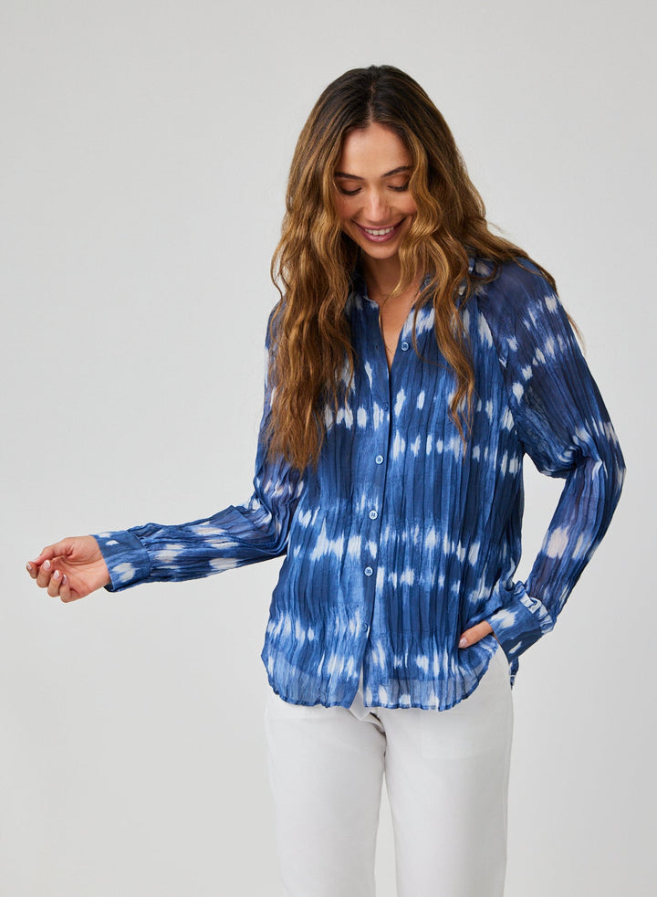 Pleated Raglan Sleeve Shirt - Ocean Tides Print