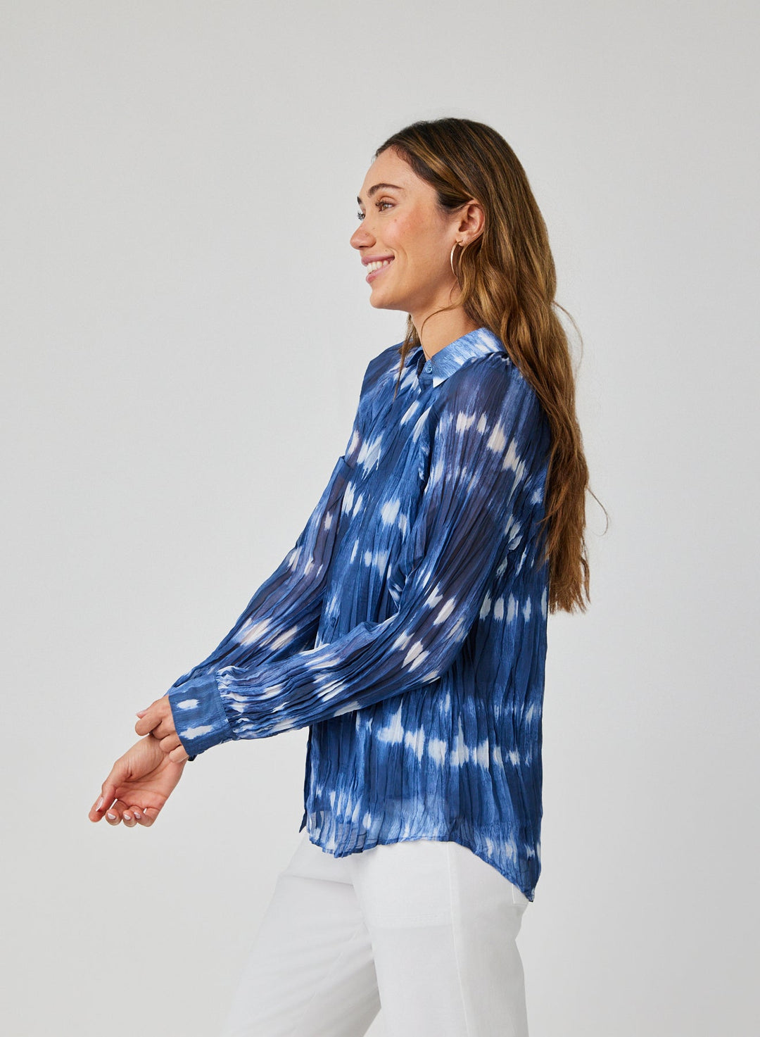 Pleated Raglan Sleeve Shirt - Ocean Tides Print