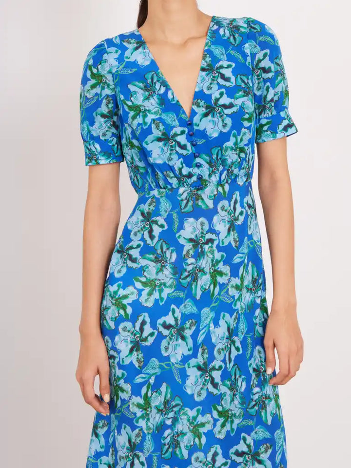 Nora Silk Crepe De Chine Dress - Waterlilly Azure
