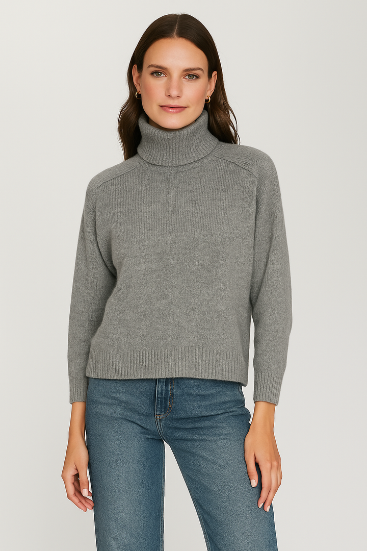 Boxy 3/4 Sleeve Turtleneck W/ Back Yoke