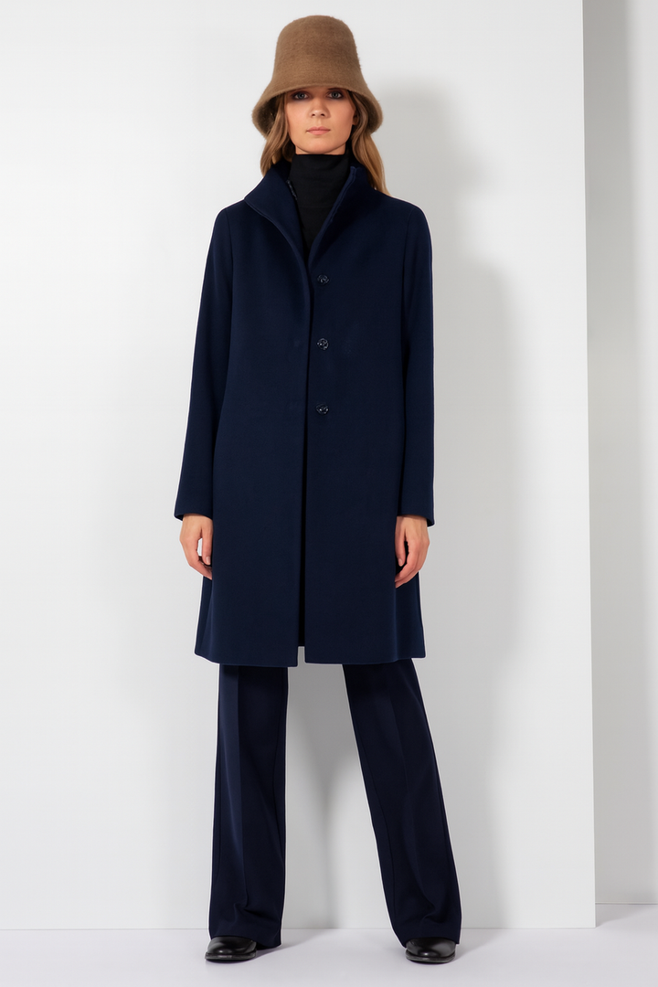 Pure Cashmere Coat with High Stand Up Collar