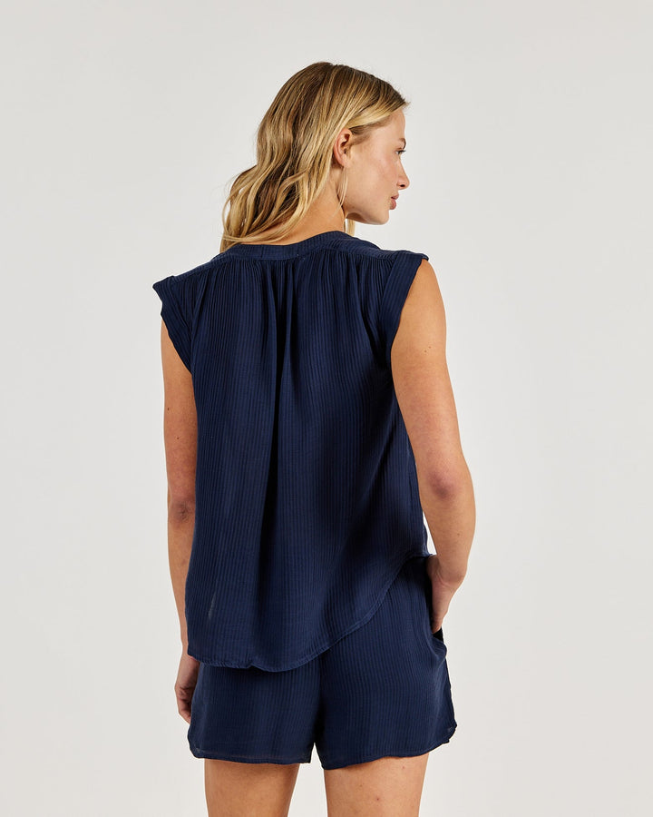 Shirred Pullover Cap Sleeve - Italian Navy