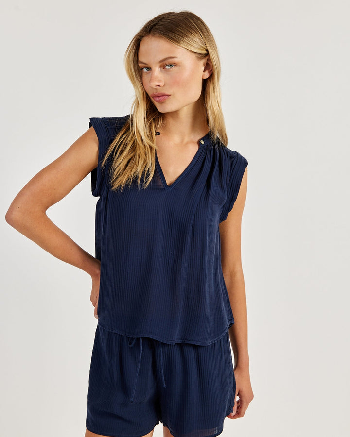 Shirred Pullover Cap Sleeve - Italian Navy