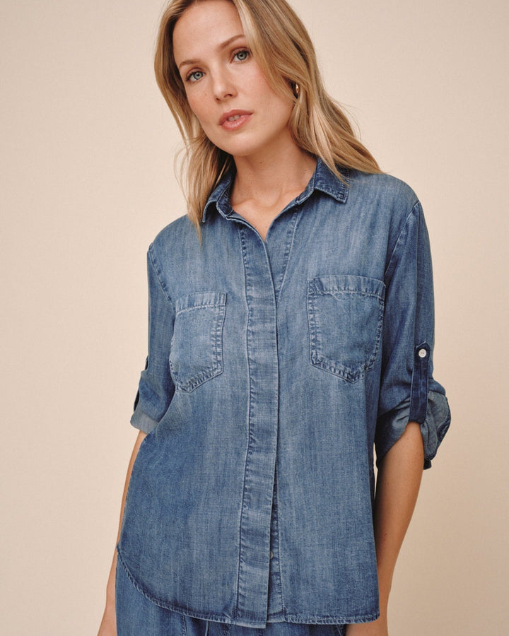 Split Back Button Down - Shadow Blue Wash