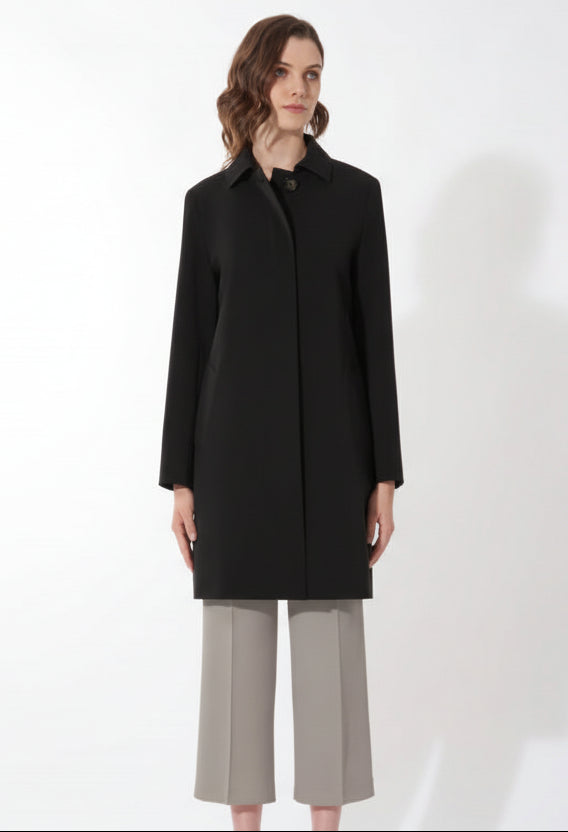 Duster Coat in Technical Fabric with Shirt Collar - Black