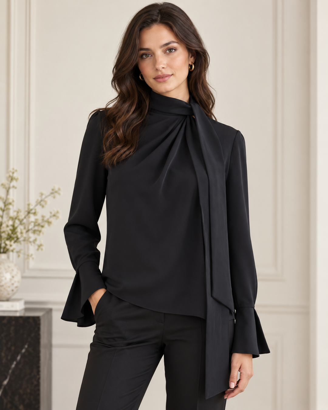 Tie Neck Top - Black