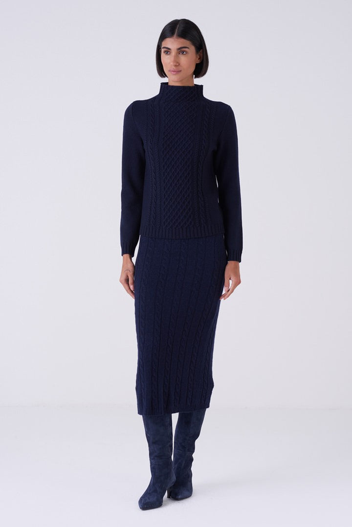 Tommaso Cable Knit Turtleneck - Navy