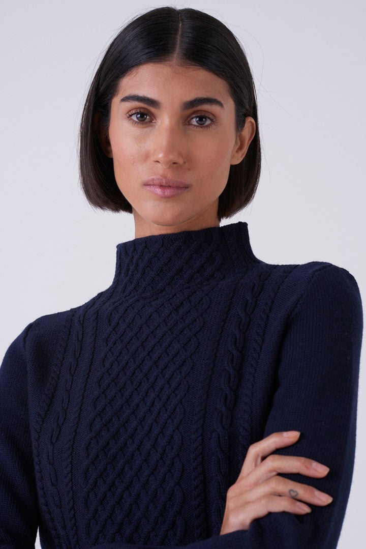 Tommaso Cable Knit Turtleneck - Navy