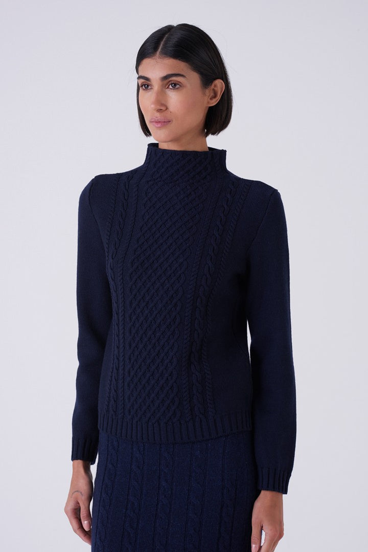Tommaso Cable Knit Turtleneck - Navy