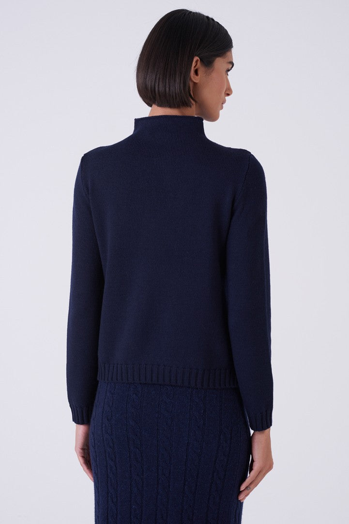Tommaso Cable Knit Turtleneck - Navy