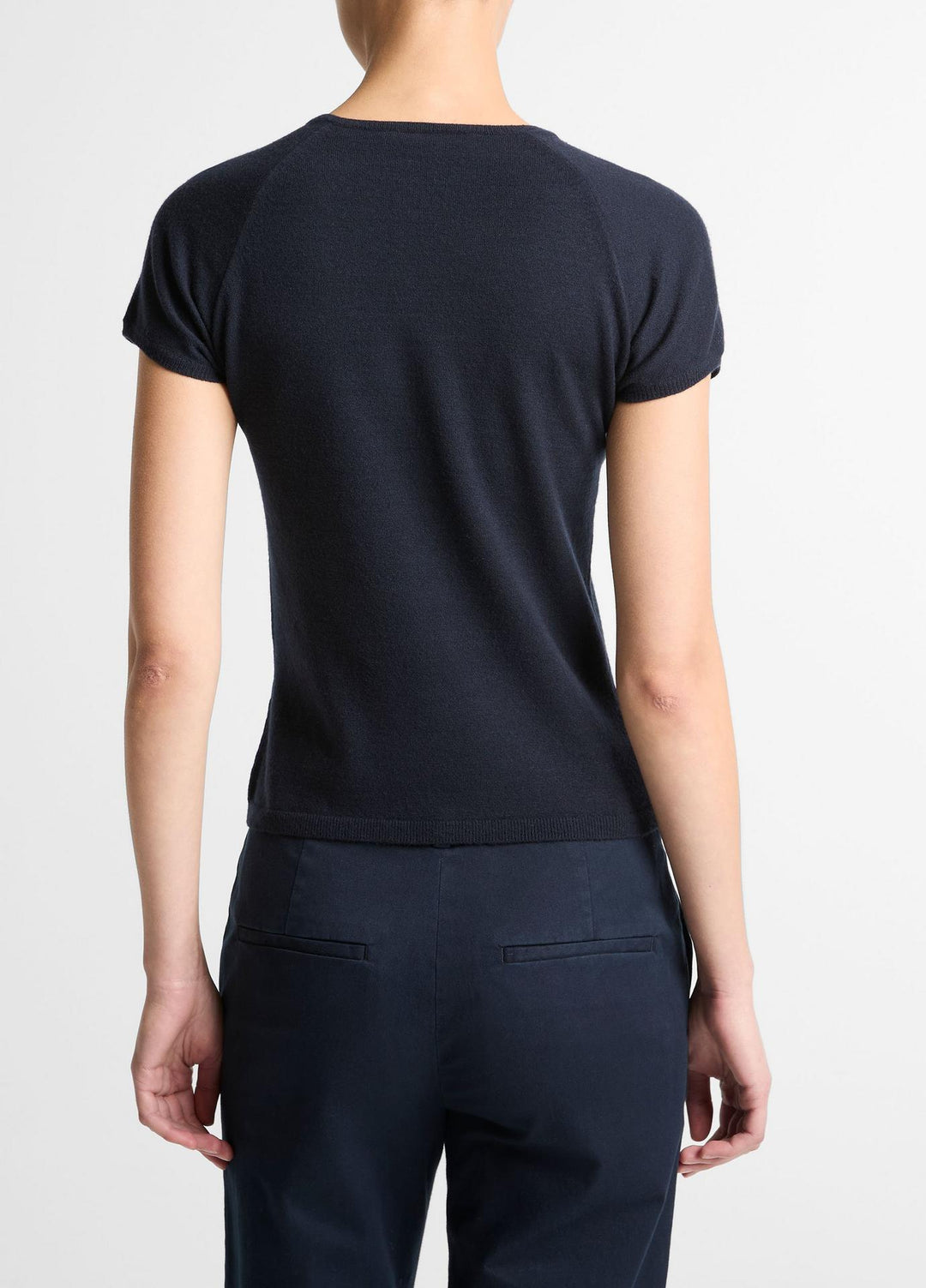 Wool & Cashmere-Blend High V-Neck Short-Sleeve Sweater