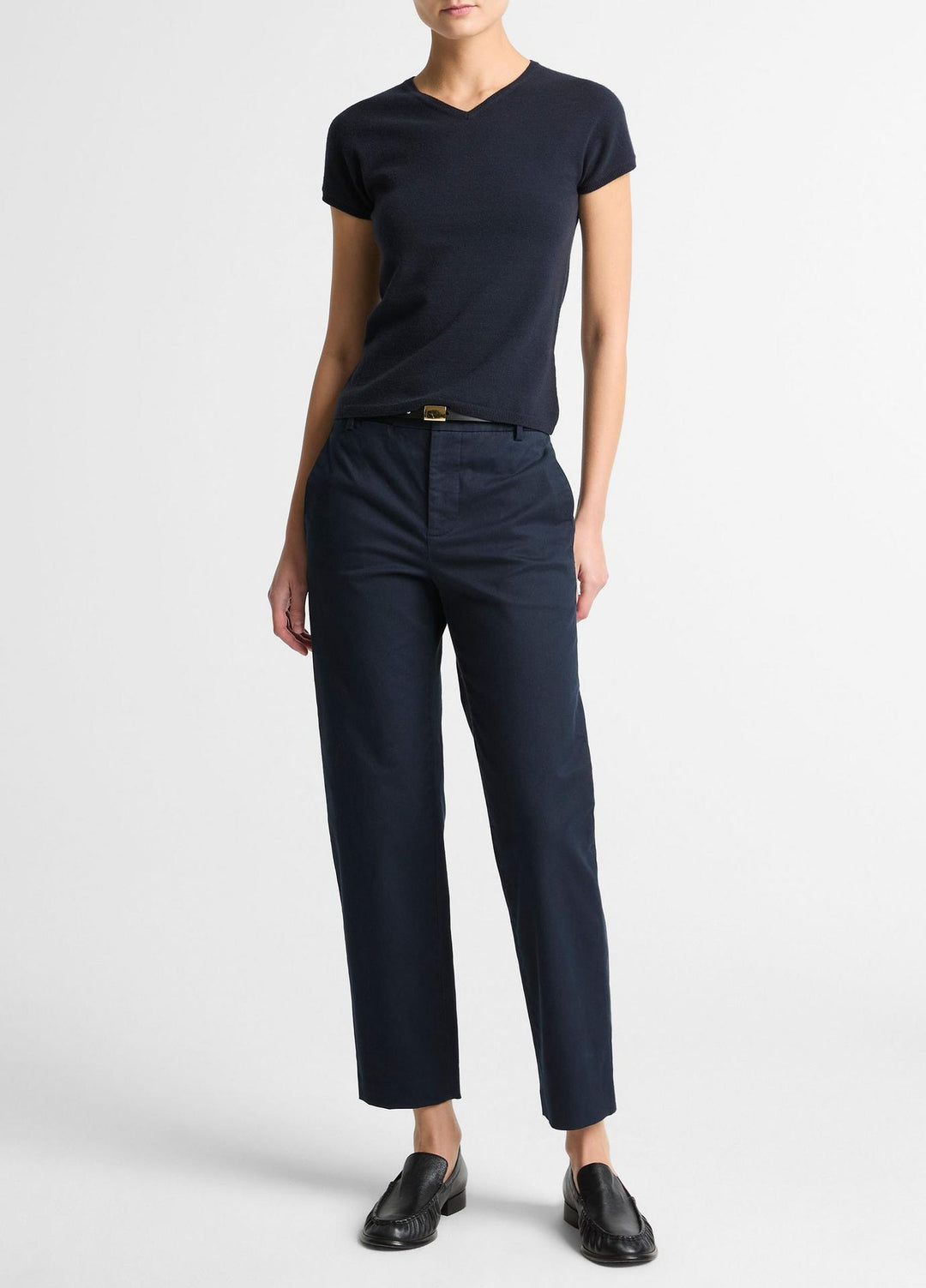 Wool & Cashmere-Blend High V-Neck Short-Sleeve Sweater