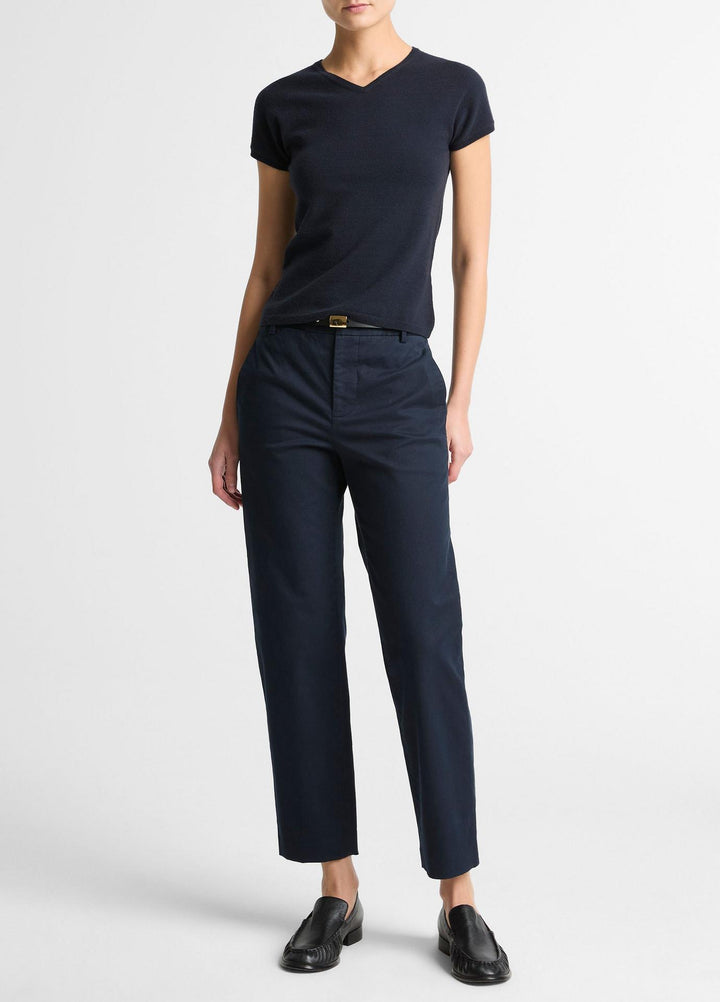 Wool & Cashmere-Blend High V-Neck Short-Sleeve Sweater