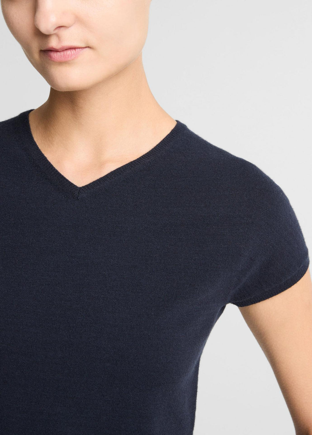 Wool & Cashmere-Blend High V-Neck Short-Sleeve Sweater
