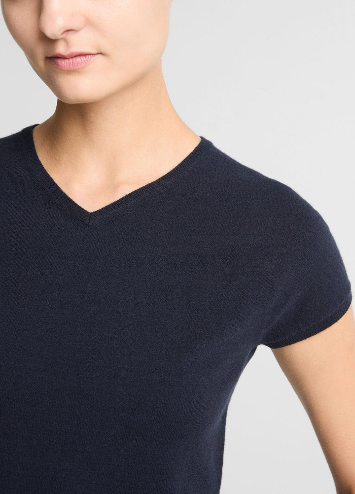 Wool & Cashmere-Blend High V-Neck Short-Sleeve Sweater