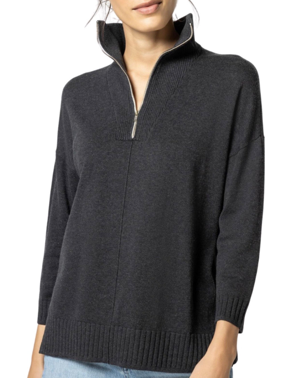 3/4 Sleeve Half Zip Sweater